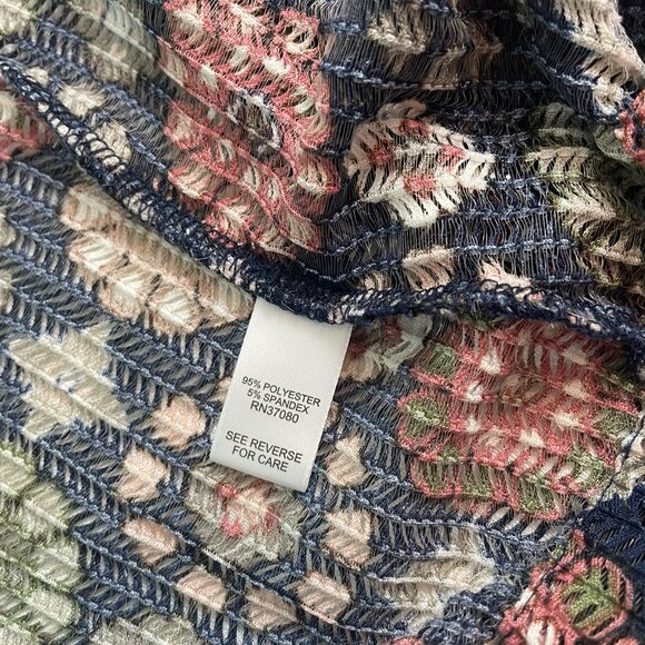 Cato Navy Blue Floral Sleeveless Long Open Vest Cardigan Uneven Hem Size Large - Picture 9 of 14